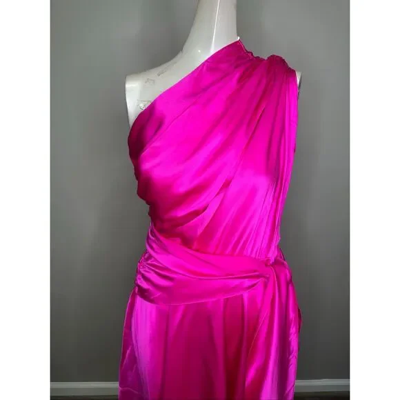 Amanda Uprichard Hot Pink Silk One-Shoulder Mini Dress Size Small - Picture 7 of 8